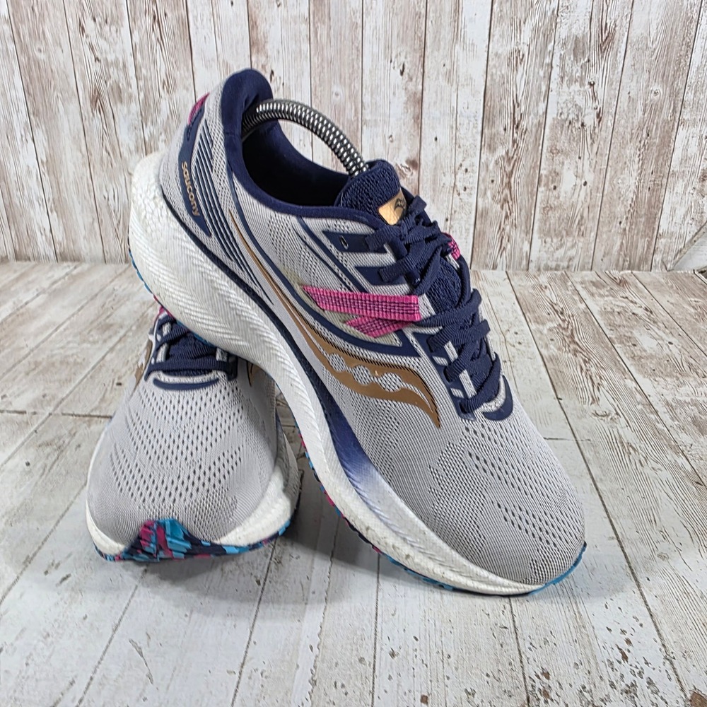 Saucony Triumph 20 Womens Running Shoes Grey Navy Gold S10760-40 Size 9.5 W - Picture 8 of 8